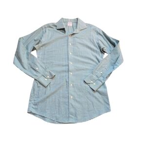 Brooks Brothers Shirt Green Gingham Check Button Up Regent 100% Cotton 16 1/2